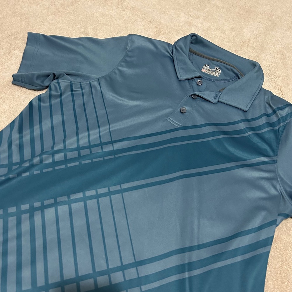 Under Armour Polo Shirt Mens XL‎ Blue HeatGear Graphic Short Sleeve Golf Regular